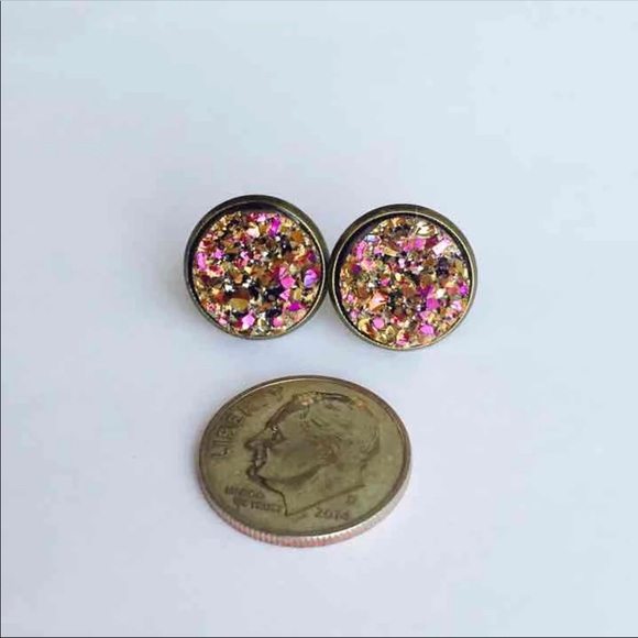 Pink Cooper Druzy Style Earrings - Picture 3 of 3
